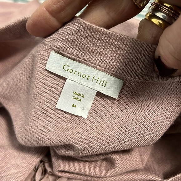 Garnet Hill Mauve Silk/Merino Wool/Cashmere 3D Floral Button Cardigan Size M - Picture 4 of 8